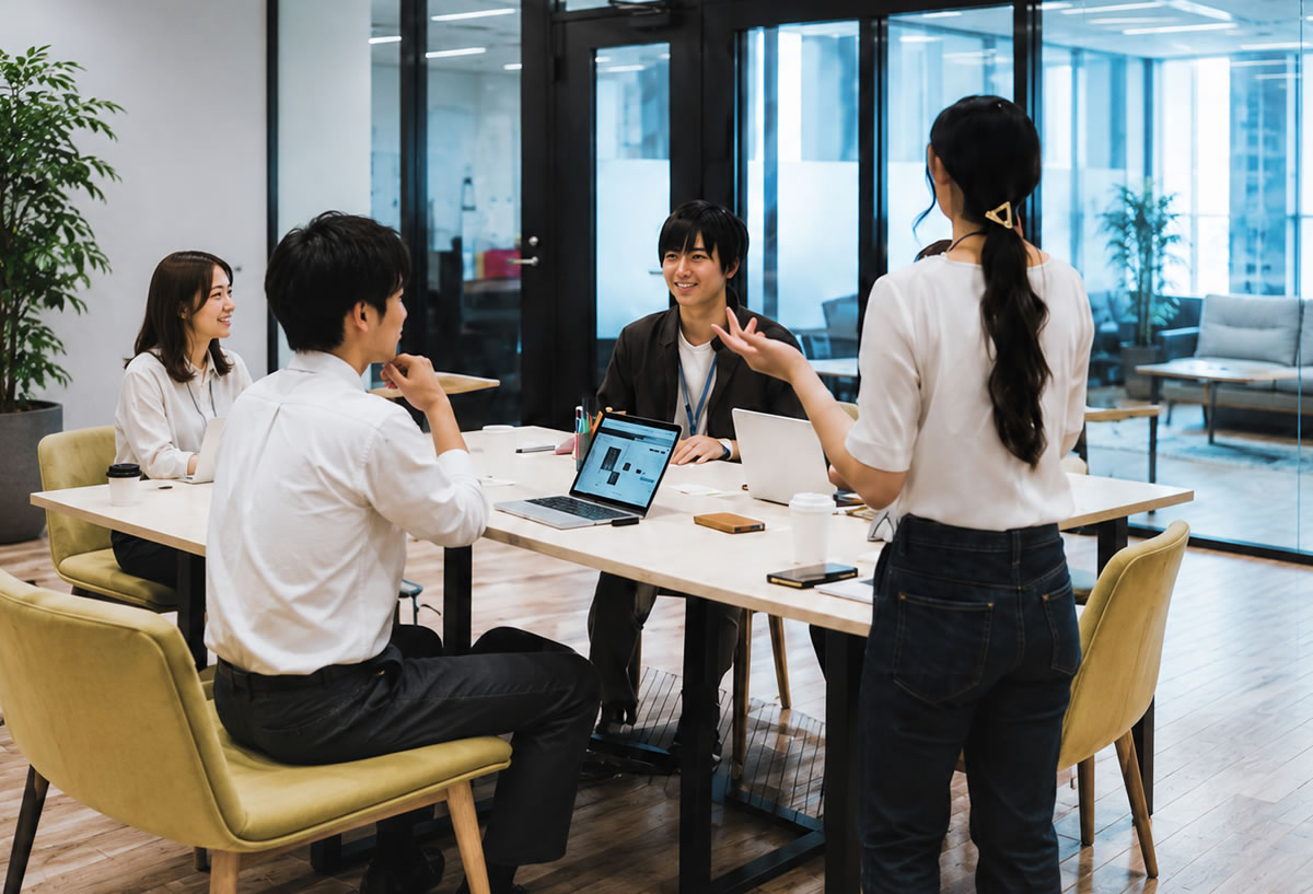 WebとAI活用について打ち合わせするスタッフ