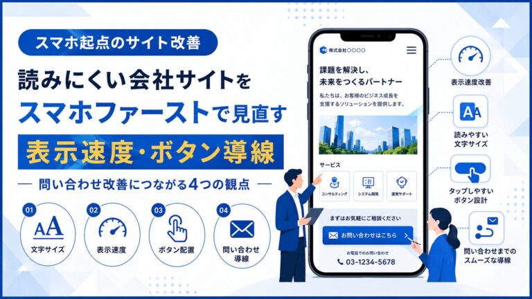 スマホから作成するリニューアル案件が増える。読みにくい会社サイトを、表示速度とボタン導線から問い合わせも改善
